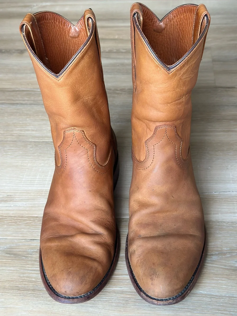 Rhodes Footwear Roper Leather Cowboy Boots Mens 10.5  Tan Brown Huckberry